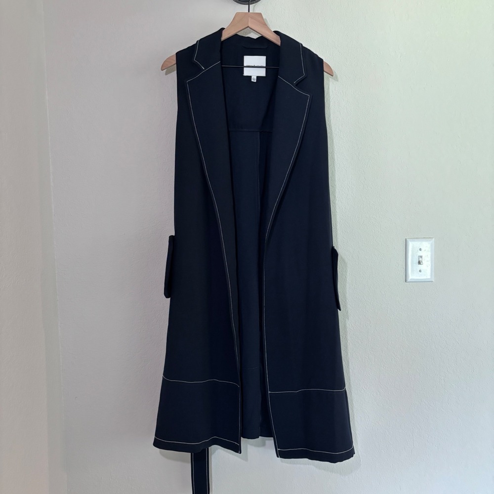Gibson Latimer Womens Navy Blue Contrast Stitch Longline Belted Vest Large